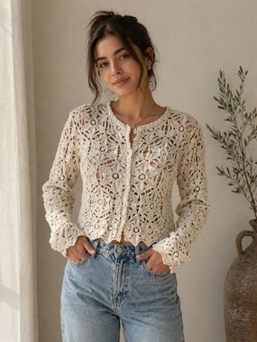 Zara Crochet Lace Cardigan - Cream
